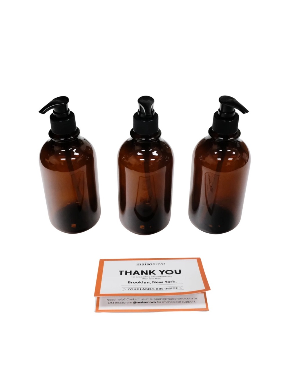 MaisoNovo 3 pack 16 oz Amber plastic Soap Dispenser Bottle’s With black pumps.